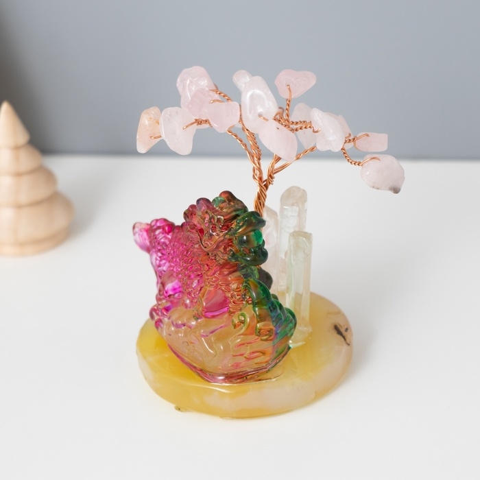 Сувенир стекло, металл Сувенир стекло, металл "Деревце под защитой дракоши" 18 камней, розовый 5,5х5,5х9 см