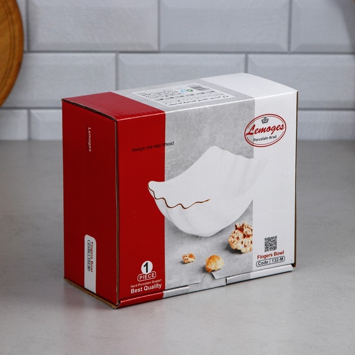 Салатник, 1.5 л, золотая обводка, фарфор, Иран