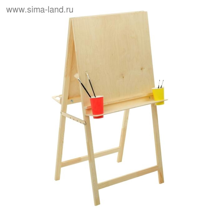 Мольберт тип «Хлопушка», двусторонний, 120 х 60 х 65 см, планшет 60 х 60 см, полка с двумя подстаканниками, неокрашенное дерево, Calligrata Мольберт тип «Хлопушка», двусторонний, 120 х 60 х 65 см, планшет 60 х 60 см, полка с двумя подстаканниками, неокрашенное дерево, Calligrata