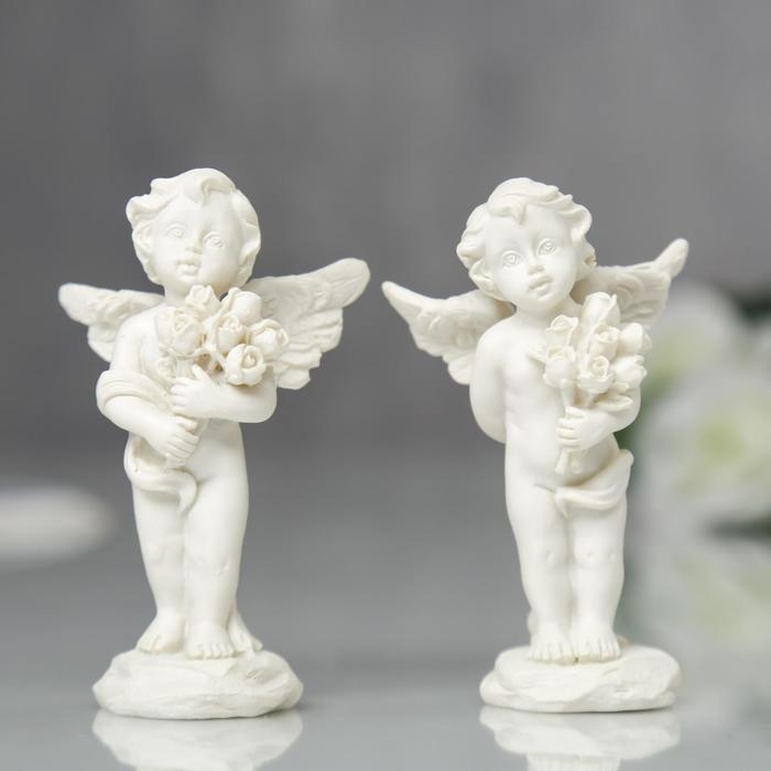 Сувенир полистоун Сувенир полистоун "Ангелочек с букетом роз" МИКС 7,2х4,5х2,8 см