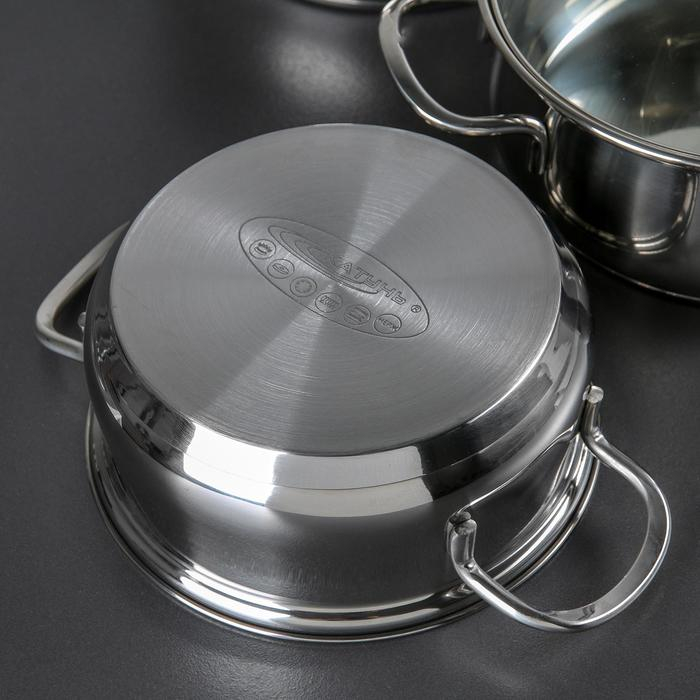 Набор кастрюль &laquo;Лира&raquo;, 3 предмета: 1,6 л, 2,2 л, 3,2 л, стеклянные крышки, капсульное дно, индукция