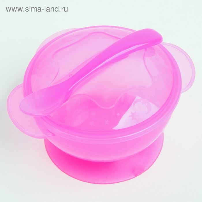 Набор детской посуды, 3 предмета: миска на присоске 330 мл, крышка, ложка, от 5 мес., цвета МИКС