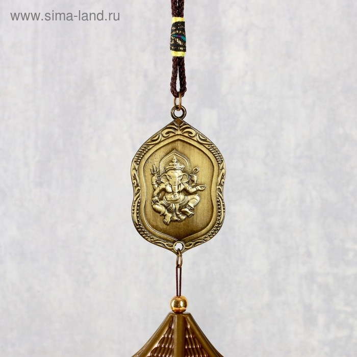 Музыка ветра металл "Ганеша на медальоне" 3 колокольчика 43 см