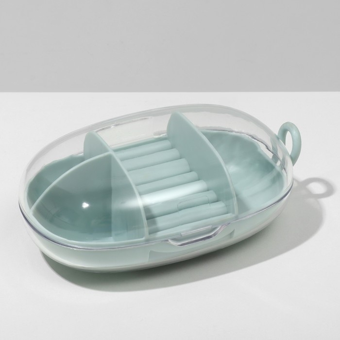 Подставка для украшений &laquo;Шкатулка портативная&raquo; 3 ячейки, 7 полос, 15&times;8&times;5 см, цвет зеленый