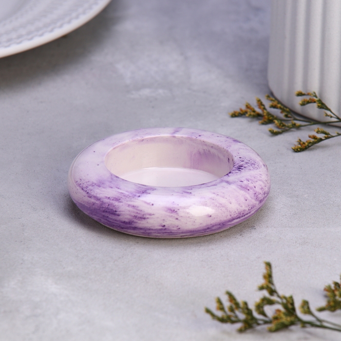 Подсвечник Подсвечник "Полноторие" из гипса малый,9х2,5см,мрамор с фиолетовыми полосками