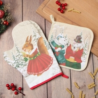 Новый год. Набор кухонный &laquo;Зимнее волшебство&raquo; варежка-прих.20х28см, прихватка 19х19,100% хл,ватин 250г/м2