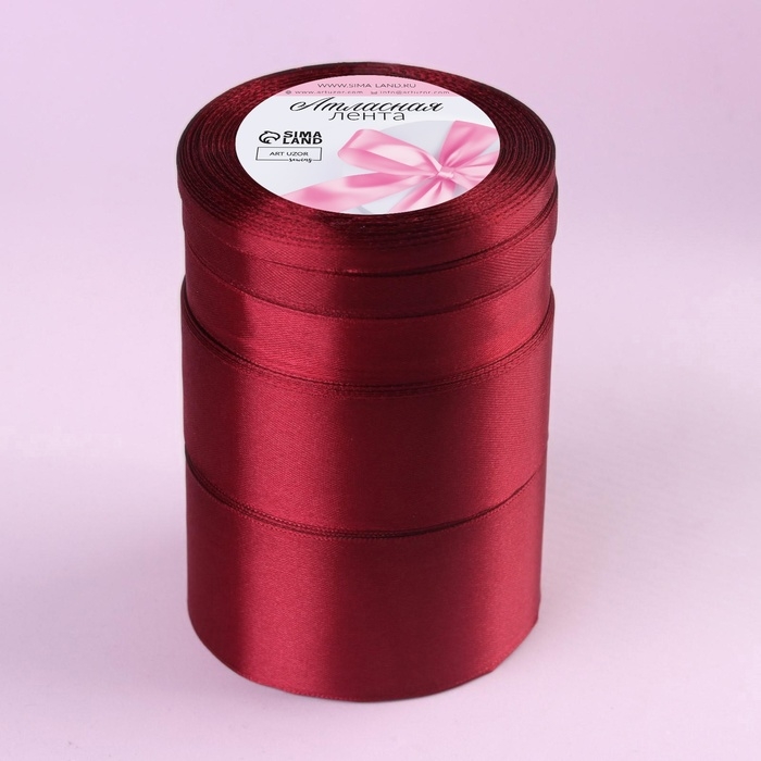 Набор атласных лент, 5 шт, размер лент: 6/10/20/40/50 мм × 23 ± 1 м, цвет бордовый Набор атласных лент, 5 шт, размер лент: 6/10/20/40/50 мм × 23 ± 1 м, цвет бордовый