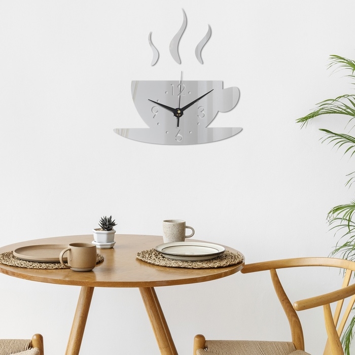 Часы настенные интерьерные для кухни, 3d "Аромат кофе", наклейка, большие, 28 х 28 см