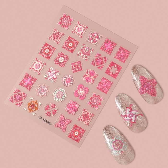 Наклейки для ногтей «Розовая мозаика», объёмные, цвет розовый Наклейки для ногтей «Розовая мозаика», объёмные, цвет розовый