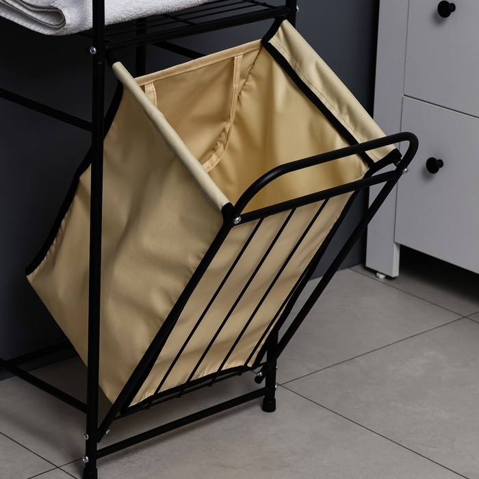 Стеллаж с корзиной для белья и перекладинами, 2-х ярусный, 38&times;35&times;160 см, цвет чёрный