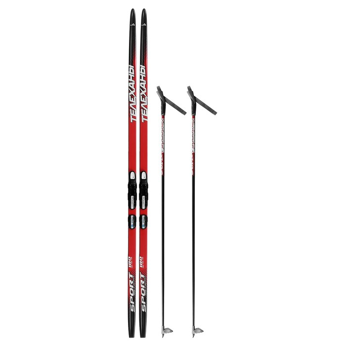 Комплект лыжный: пластиковые лыжи 180 см без насечек, стеклопластиковые палки 140 см, крепления NNN, цвета МИКС