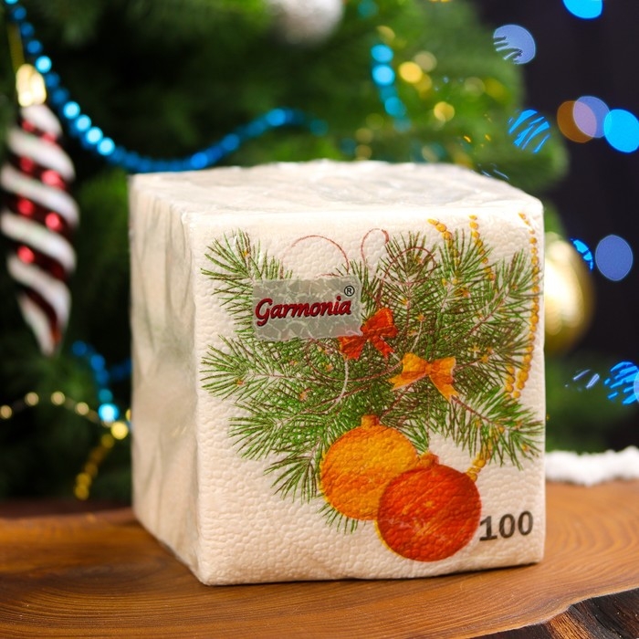 Новогодние салфетки бумажные Гармония цвета &laquo;Новогодний кант&raquo; 1 слой, 24х24, 100 шт.