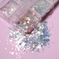 Пайетки для декора ногтей, 6 ячеек, разноразмерные, разноцветные Пайетки для декора ногтей, 6 ячеек, разноразмерные, разноцветные