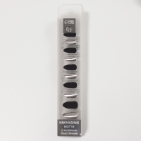 Накладные ногти, 12 шт, с клеевыми пластинами, форма миндаль, матовые/хромированные, чёрные, серебристые Накладные ногти, 12 шт, с клеевыми пластинами, форма миндаль, матовые/хромированные, чёрные, серебристые