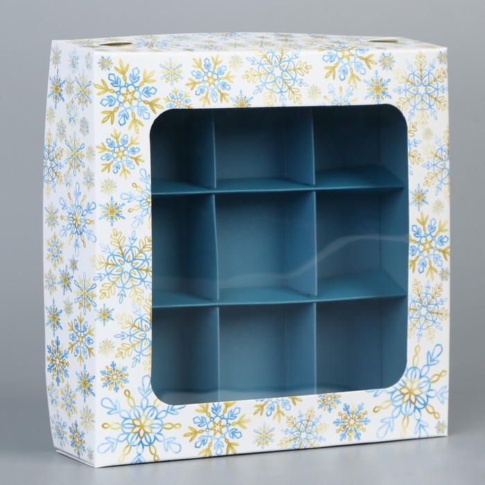 Коробка под 9 конфет &laquo;С Новым годом&raquo;, снежинки, 14.7 х 14.7 х 3.5 см, Новый год