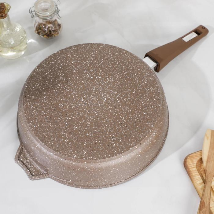 Сковорода &laquo;Гранит&raquo;, d=28 см, съёмная ручка, стеклянная крышка, антипригарное покрытие, цвет коричневый