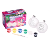 Ёлочные шары под раскраску на новый год &laquo;Чудеса под ёлочкой&raquo;, краски, 2 шт, новогодний набор для творчества