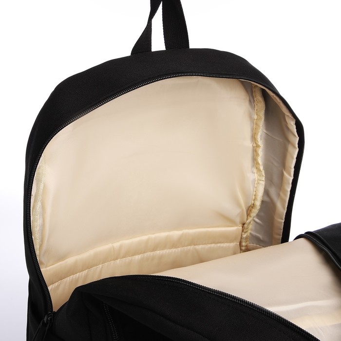 Рюкзак школьный из текстиля на молнии, 3 кармана, сумка, держатель для чемодана, цвет чёрный