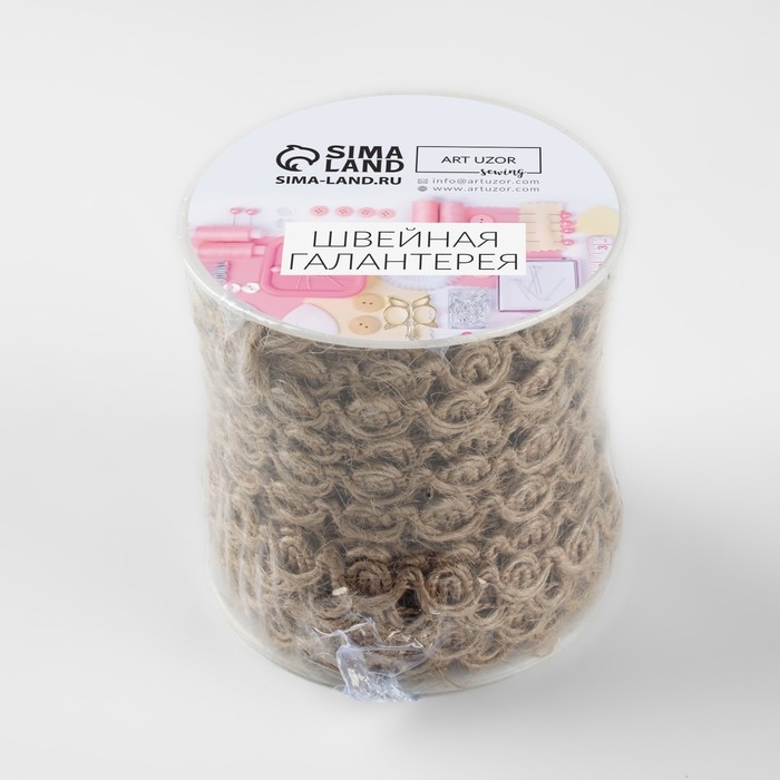 Тесьма декоративная холщовая &laquo;Вензеля&raquo;, 12 мм, 10 &plusmn; 0,5 м, цвет бежевый