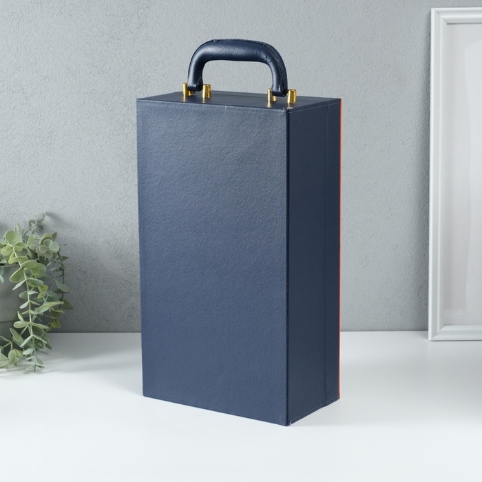 Шкатулка дерево, кожзам под 2 бутылки "Николь" синий 2 предмета 11,5х20,5х37 см