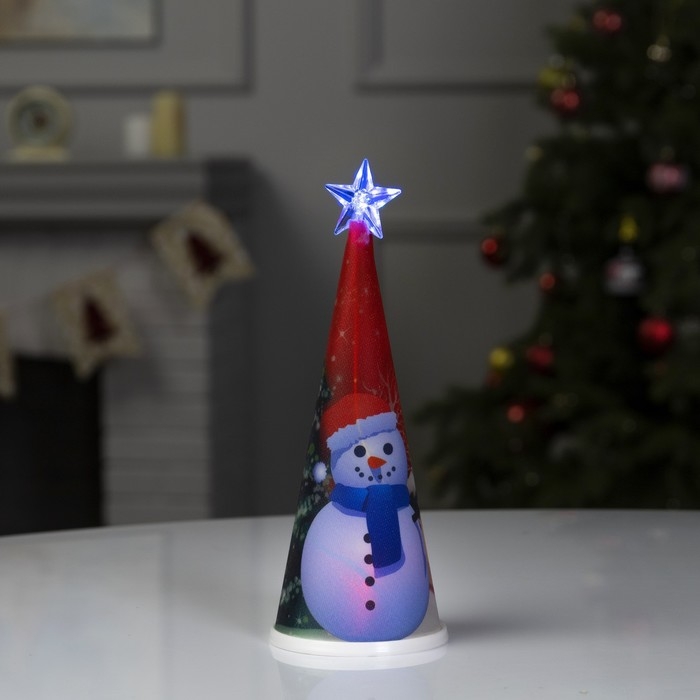 Светодиодная фигура &laquo;Ёлка со снеговиком&raquo; 7.5 &times; 21 &times; 7.5 см, пластик, батарейки CR2032х1 (в комплекте), свечение мульти