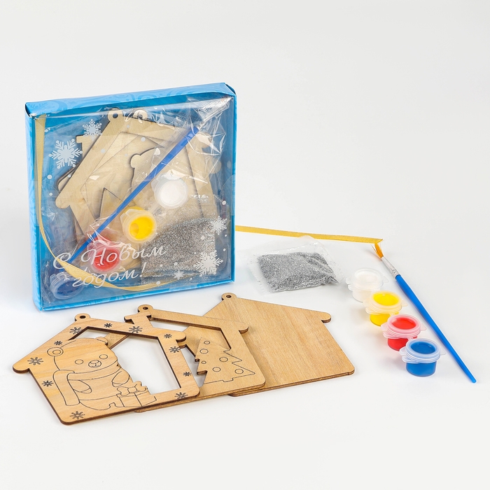 Ёлочная подвеска из дерева своими руками на новый год &laquo;Мишка&raquo;, новогодний набор для творчества