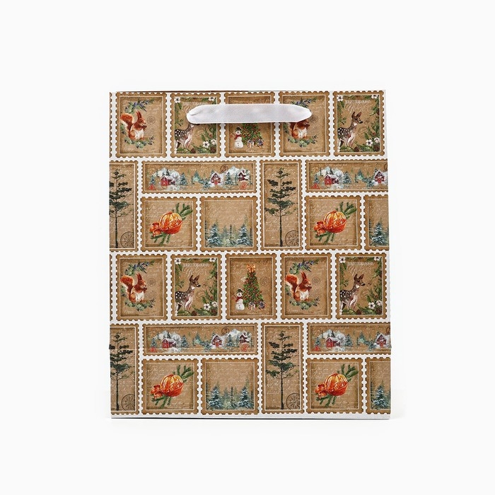 Пакет подарочный новогодний крафтовый вертикальный &laquo;Добро пожаловать в Новый год&raquo;, ML 23 х 27 х 11.5 см , Новый год