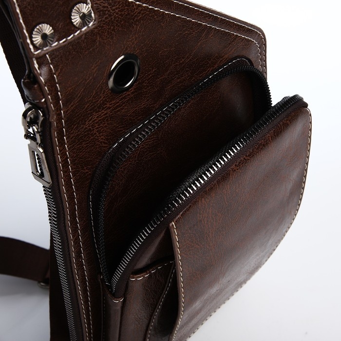 Сумка-слинг мужская из искусственной кожи, цвет тёмно-коричневый Сумка-слинг мужская из искусственной кожи, цвет тёмно-коричневый