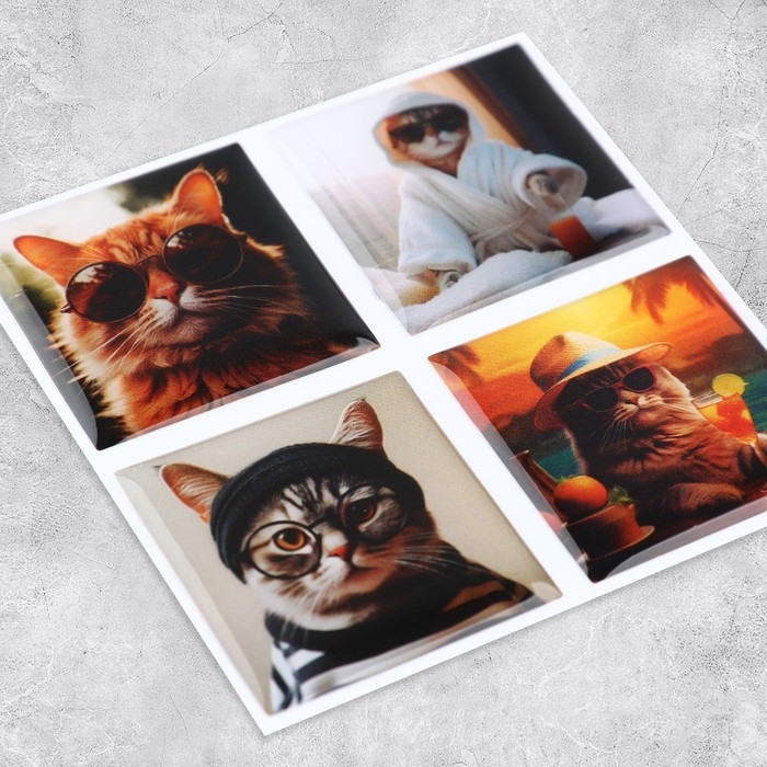 Объёмные 3D стикеры на телефон &laquo;Котики&raquo;, 4 шт, 3 х 3 см