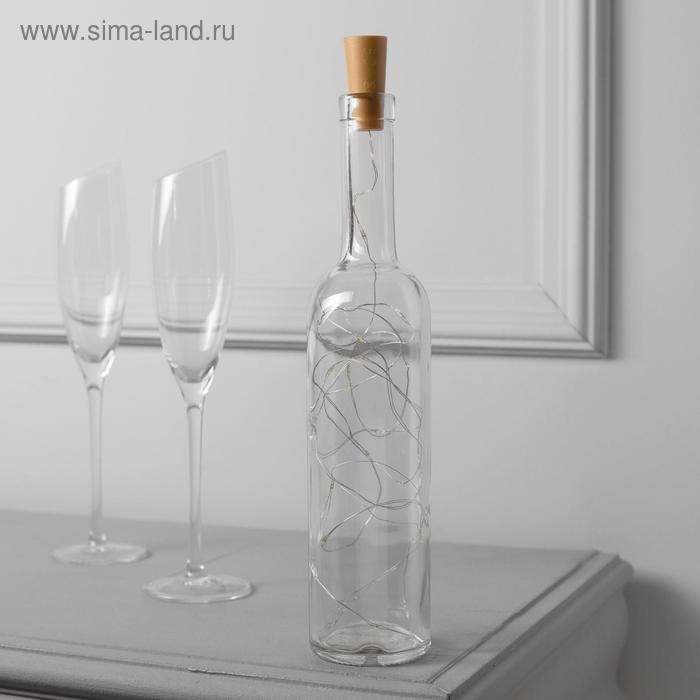 Гирлянда &laquo;Нить&raquo; 2 м роса с пробкой, IP20, серебристая нить, 20 LED, батарейки LR44х3 (в комплекте), свечение фиолетовое