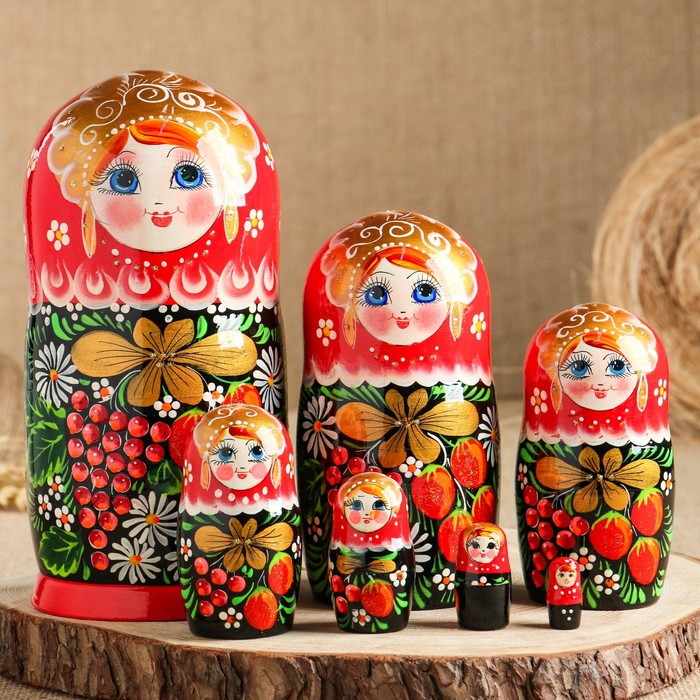 Матрёшка &laquo;Полянка&raquo;,  красный платок, 7 кукольная, 22 см