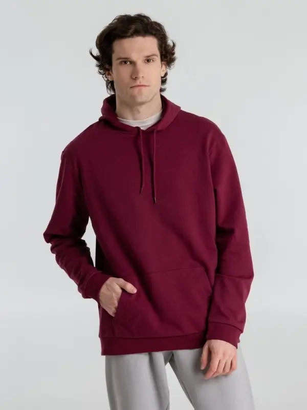 Толстовка с капюшоном унисекс Hoodie, бордовая, размер XS