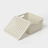 Коробка для хранения &laquo;Вязание&raquo;, 1,5 л, 17&times;15&times;8 см, с крышкой, цвет белый ротанг