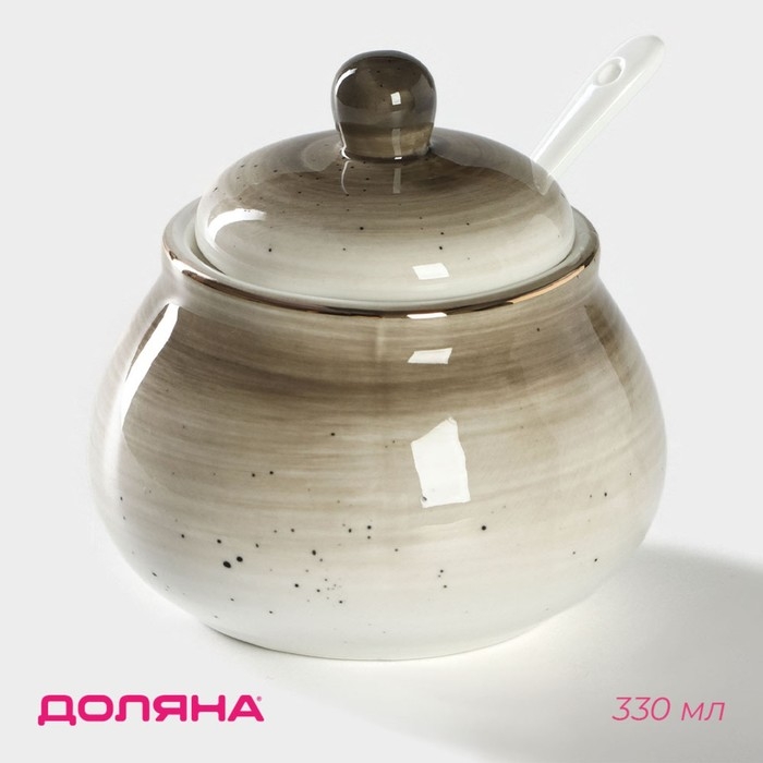 Сахарница фарфоровая с ложкой Доляна «Млечный путь», 330 мл, цвет серый Сахарница фарфоровая с ложкой Доляна «Млечный путь», 330 мл, цвет серый