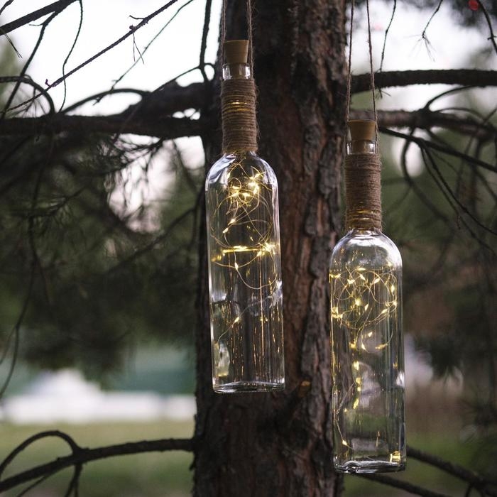 Гирлянда &laquo;Нить&raquo; 1 м роса с пробкой, IP20, серебристая нить, 10 LED, батарейки LR44х3 (в комплекте), свечение тёплое белое