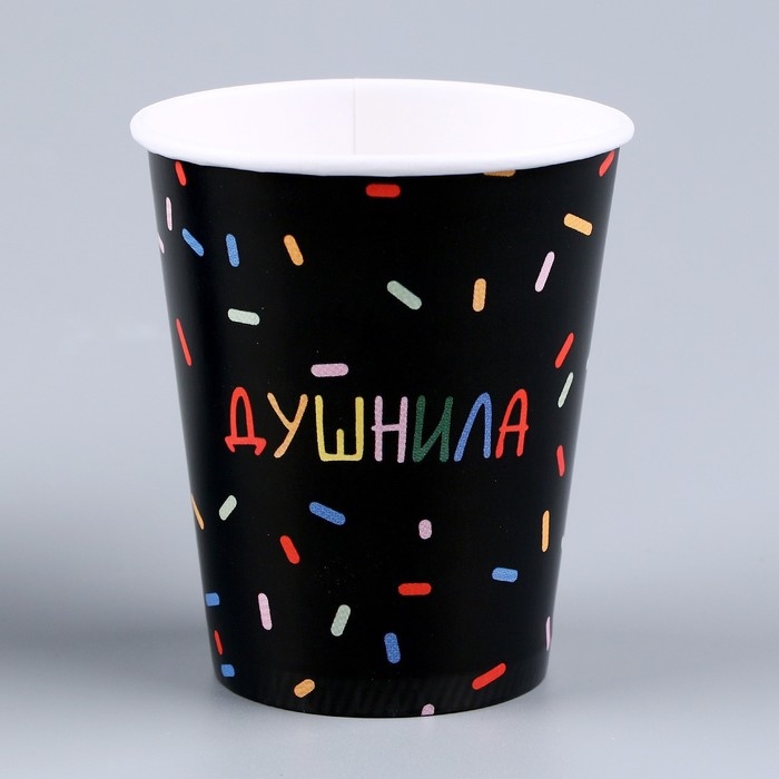 Набор бумажной посуды одноразовый Душнила&raquo; чёрный: 6 тарелок, 1 гирлянда, 6 стаканов, 6 колпаков