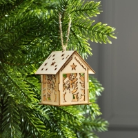 Ёлочная игрушка «Домик со снеговиком», от батареек, свечение тёплое белое Ёлочная игрушка «Домик со снеговиком», от батареек, свечение тёплое белое