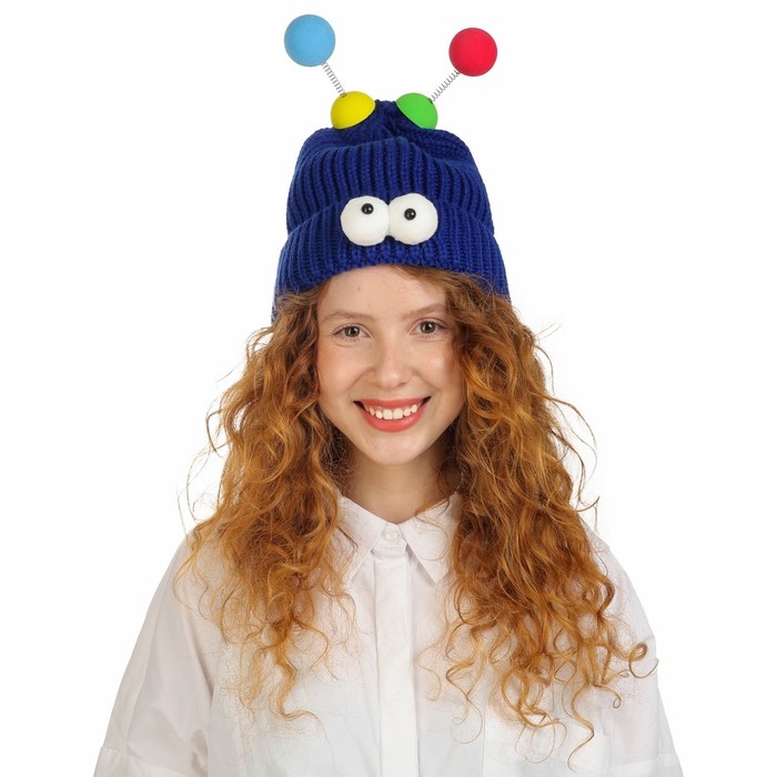 Карнавальная шапка Карнавальная шапка "Глазастик" с рожками р-р 56-58, цвет синий