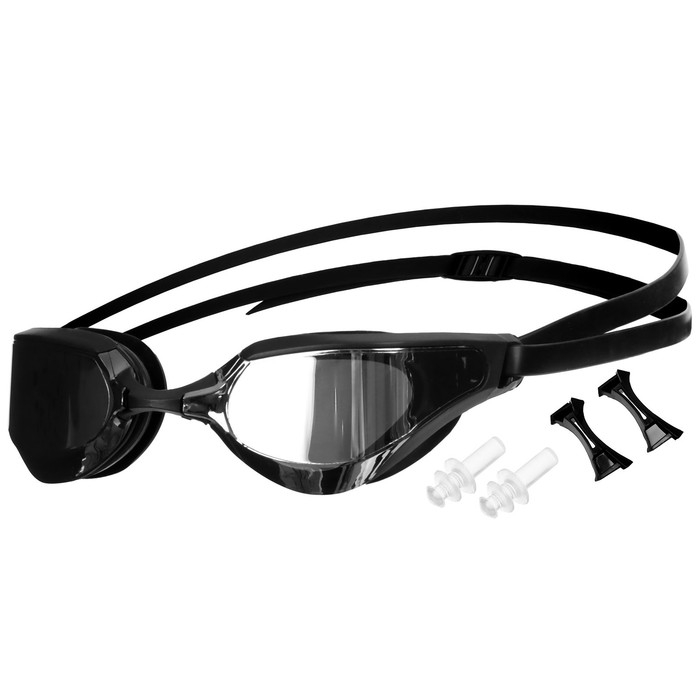 Очки для плавания ONLYTOP, с зеркальными линзами, беруши, набор носовых перемычек Очки для плавания ONLYTOP, с зеркальными линзами, беруши, набор носовых перемычек