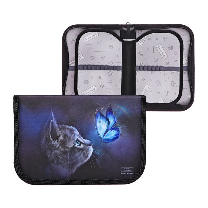 Пенал 3 секции, вкладка внутри, 140 х 210 х 40 мм, тканевый, Calligrata TOP Block Пенал 3 секции, вкладка внутри, 140 х 210 х 40 мм, тканевый, Calligrata TOP Block "Милый котик"