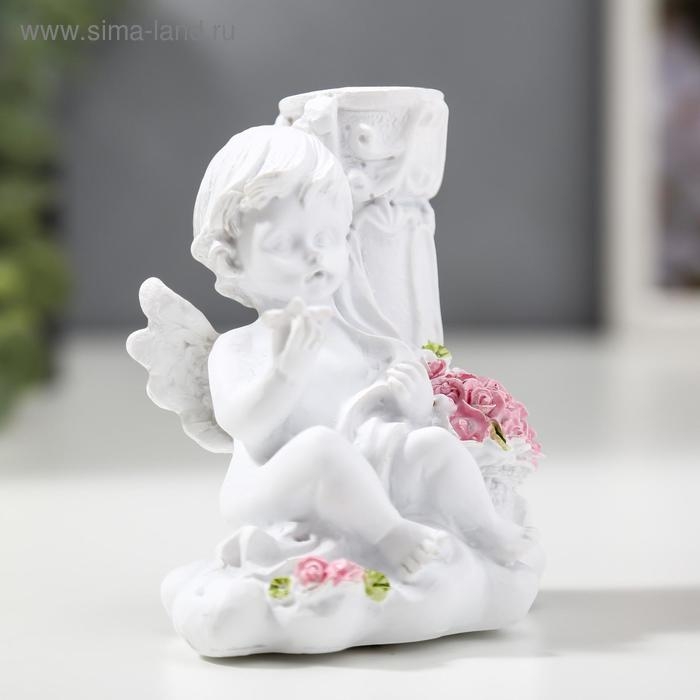 Сувенир полистоун подсвечник "Белоснежный ангел с розами" МИКС 10х9,5х6,8 см