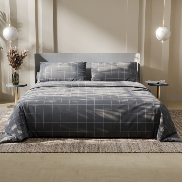 Постельное бельё Этель 2 сп Постельное бельё Этель 2 сп "Клетка" цвет серый 175х215, 200х220, 50х70-2 шт, бязь, 125 г/м2