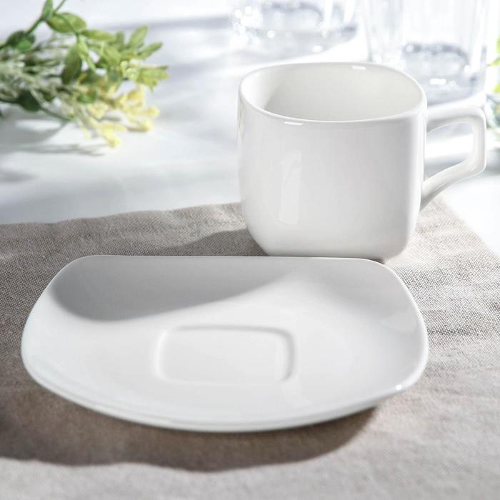 Чайная пара фарфоровая Wilmax Ilona, 2 предмета: чашка 200 мл, блюдце d=14,5 см, цвет белый