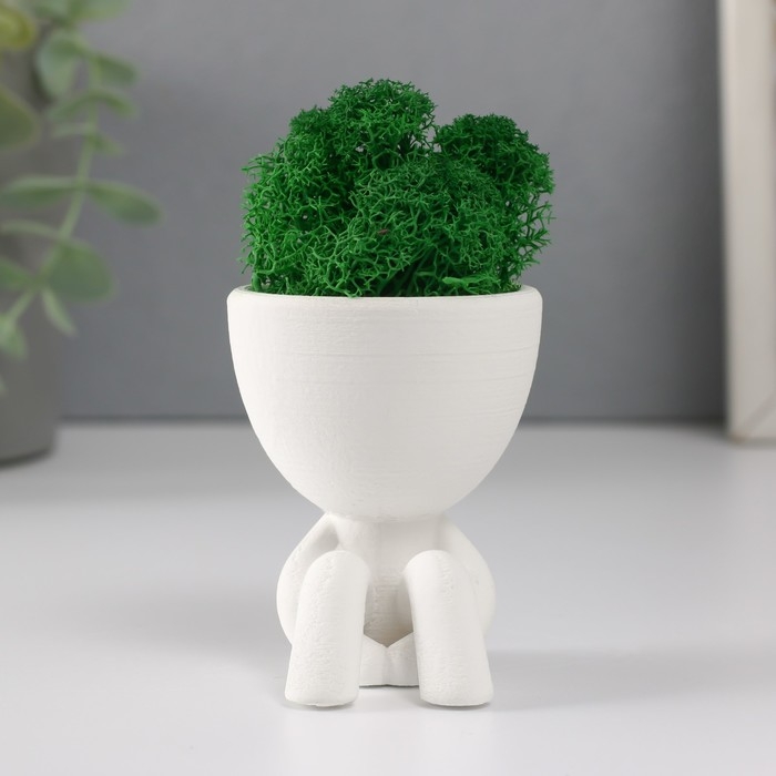 Кашпо бетонное мини "Мистер Грин в ожидании" со мхом белый 5,5х7х7 см (мох зелен стабилиз)