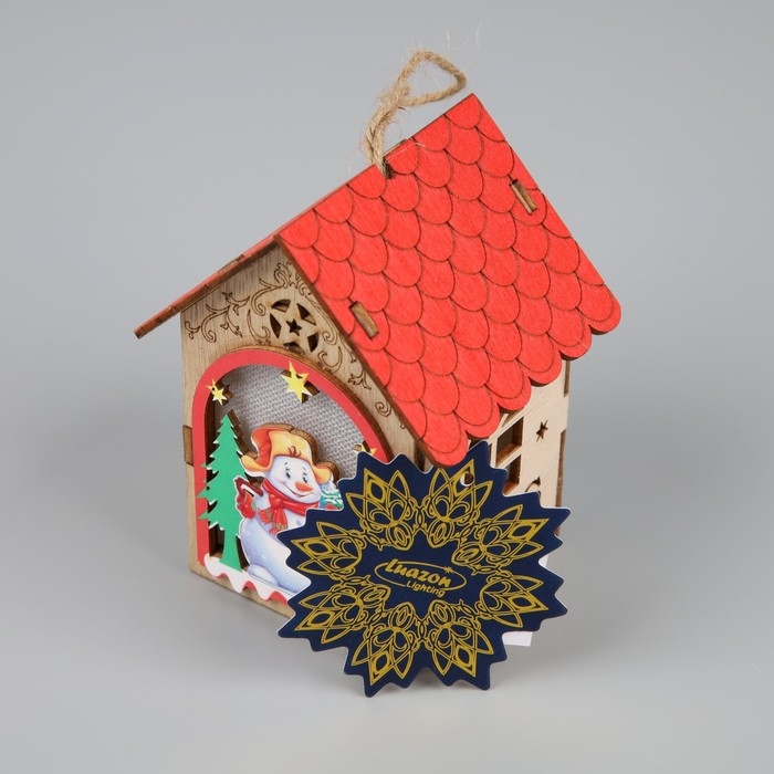 Ёлочная игрушка &laquo;Домик со снеговиком&raquo;, от батареек, свечение тёплое белое