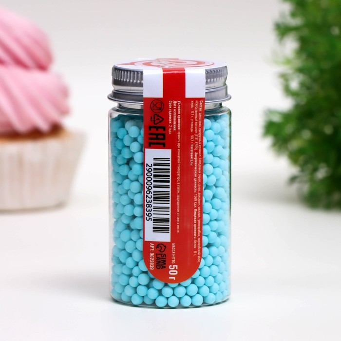 Посыпка кондитерская «Шарики», 4 мм, синий матовый, 50 г Посыпка кондитерская «Шарики», 4 мм, синий матовый, 50 г