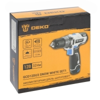 Дрель-шуруповерт DEKO GCD12DU3 SNOW WHITE SET1, 12 В, Li-Ion, 32 Нм, 1.5 Ач, 400/1500 об/мин