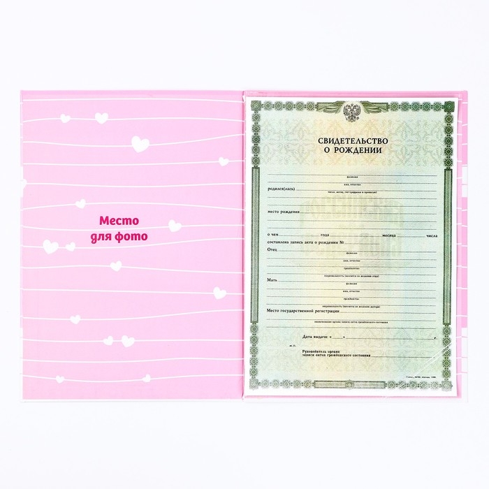 Папка для свидетельства о рождении Папка для свидетельства о рождении "Наша малышка", розовая для девочки, 23,1х30,7см