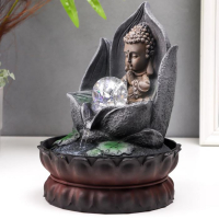 Фонтан настольный от сети, подсветка "Маленький будда в лотосе" серый мрамор 30х20,5х20,5 см Фонтан настольный от сети, подсветка "Маленький будда в лотосе" серый мрамор 30х20,5х20,5 см