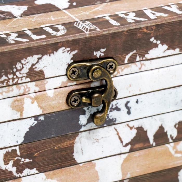 Шкатулка дерево кожзам "Путешествия по миру. Карта" 10х12х18 см